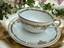 Theodore Haviland Limoges Tea Set (12) Cups Saucers Cream & Sugar Roses Gold