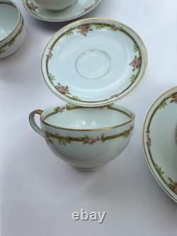Theodore Haviland Limoges Tea Set (12) Cups Saucers Cream & Sugar Roses Gold