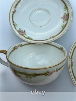 Theodore Haviland Limoges Tea Set (12) Cups Saucers Cream & Sugar Roses Gold