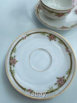 Theodore Haviland Limoges Tea Set (12) Cups Saucers Cream & Sugar Roses Gold