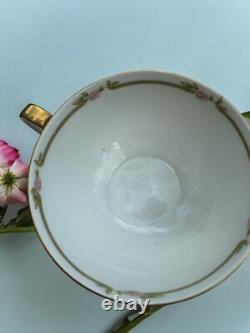Theodore Haviland Limoges Tea Set (12) Cups Saucers Cream & Sugar Roses Gold