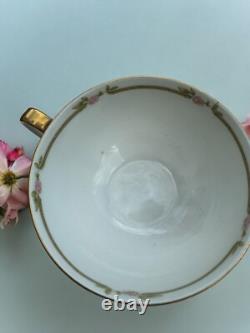 Theodore Haviland Limoges Tea Set (12) Cups Saucers Cream & Sugar Roses Gold