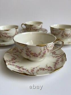 Theodore Haviland New York Set of 4 Tea Cups & Saucers Pink Roses Gold Accents