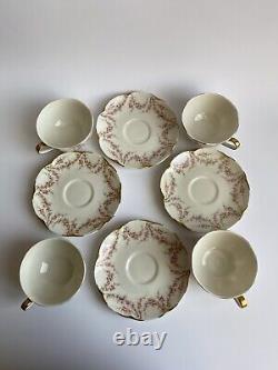Theodore Haviland New York Set of 4 Tea Cups & Saucers Pink Roses Gold Accents