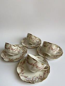 Theodore Haviland New York Set of 4 Tea Cups & Saucers Pink Roses Gold Accents
