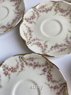 Theodore Haviland New York Set of 4 Tea Cups & Saucers Pink Roses Gold Accents