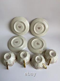 Theodore Haviland New York Set of 4 Tea Cups & Saucers Pink Roses Gold Accents