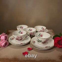 Thomas Germany Rose Floral Tea Cups & Saucers Set of 5 Gold Rim Vintage 1950s
