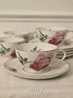 Thomas Germany Rose Floral Tea Cups & Saucers Set of 5 Gold Rim Vintage 1950s