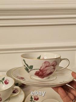 Thomas Germany Rose Floral Tea Cups & Saucers Set of 5 Gold Rim Vintage 1950s