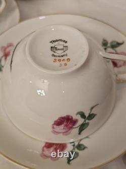 Thomas Germany Rose Floral Tea Cups & Saucers Set of 5 Gold Rim Vintage 1950s