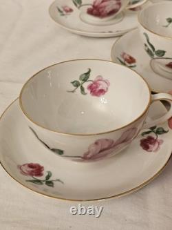 Thomas Germany Rose Floral Tea Cups & Saucers Set of 5 Gold Rim Vintage 1950s