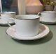 Tiffany And Co. Set Of (3) Three Coffee Tea Cups Saucers White With Gold Rim