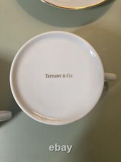 Tiffany And Co. Set Of (3) Three Coffee Tea Cups Saucers White With Gold Rim
