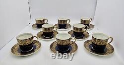 Tiffany & Co. Cauldon China Rare Set of 8 Blue Gold Demi Tasse Cups & Saucers