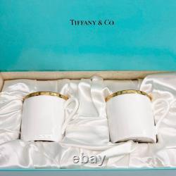 Tiffany & Co. Gold Band Demitasse Cups & Saucers Set of 2 Used, Excellent