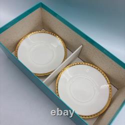 Tiffany & Co. Gold Band Demitasse Cups & Saucers Set of 2 Used, Excellent