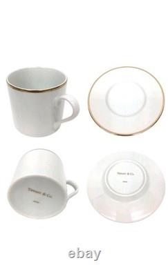 Tiffany & Co. Gold Band Pair of tea Demitasse cup & Saucers white