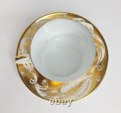 Tiffany & Co Le Tallec Gold & White Leaf Print Cups & Saucers Set of 5, France