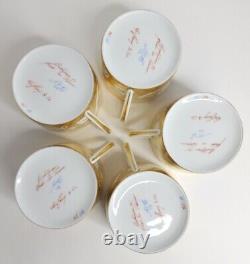 Tiffany & Co Le Tallec Gold & White Leaf Print Cups & Saucers Set of 5, France