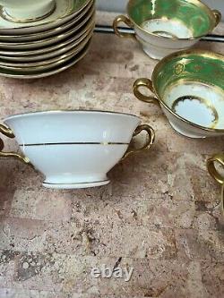 Tiffany & Co NY Minton Bullion 8 Tea Soup Gold Green Cups And 8 Saucers