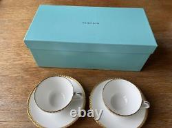 Tiffany & Co. Tea Cup and Saucer set of 2 Gold Band White Coffee with box Unused