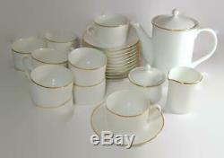 Tiffany & Co White with Gold Band Tea Set Pot Creamer Sugar Cups & Saucers 29 PCS