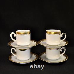 Tirschenreuth Set of 4 Cups & Saucers Demitasse White withEncrusted Gold HTF 1940+
