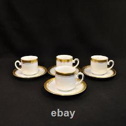 Tirschenreuth Set of 4 Demitasse Cups & Saucers 1940+ White withEncrusted Gold HTF