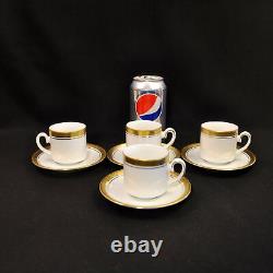 Tirschenreuth Set of 4 Demitasse Cups & Saucers 1940+ White withEncrusted Gold HTF