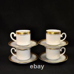 Tirschenreuth Set of 4 Demitasse Cups & Saucers 1940+ White withEncrusted Gold HTF
