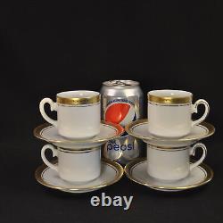 Tirschenreuth Set of 4 Demitasse Cups & Saucers 1940+ White withEncrusted Gold HTF