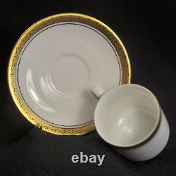 Tirschenreuth Set of 4 Demitasse Cups & Saucers 1940+ White withEncrusted Gold HTF