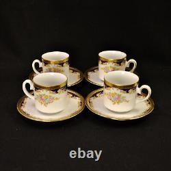 Tirschenreuth Zehendner 4 Demitasse Cups & 4 Saucers 1940+ Floral Bouquet withGold