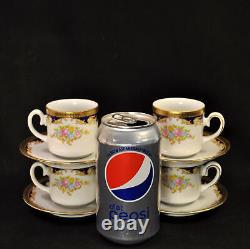 Tirschenreuth Zehendner 4 Demitasse Cups & 4 Saucers 1940+ Floral Bouquet withGold