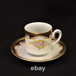 Tirschenreuth Zehendner 4 Demitasse Cups & 4 Saucers 1940+ Floral Bouquet withGold