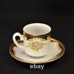 Tirschenreuth Zehendner 4 Demitasse Cups & 4 Saucers 1940+ Floral Bouquet withGold