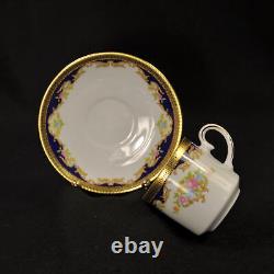 Tirschenreuth Zehendner 4 Demitasse Cups & 4 Saucers 1940+ Floral Bouquet withGold