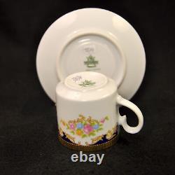 Tirschenreuth Zehendner 4 Demitasse Cups & 4 Saucers 1940+ Floral Bouquet withGold