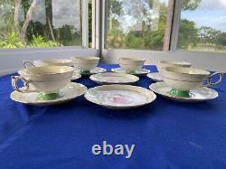 Tokyo China Porcelain Set 6 Tea Cups Saucers + 2 Extra Footed Painted Roses Gold