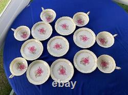 Tokyo China Porcelain Set 6 Tea Cups Saucers + 2 Extra Footed Painted Roses Gold