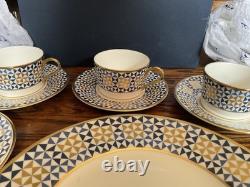 Traditional Arts Blue Hand Gilded Fine Bone China 6 Tea Cups & Saucers, 1 plate