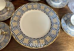 Traditional Arts Blue Hand Gilded Fine Bone China 6 Tea Cups & Saucers, 1 plate