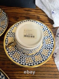 Traditional Arts Blue Hand Gilded Fine Bone China 6 Tea Cups & Saucers, 1 plate