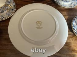 Traditional Arts Blue Hand Gilded Fine Bone China 6 Tea Cups & Saucers, 1 plate