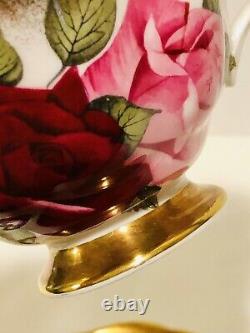 Treasure Chest Royal Albert Tea Cup & Saucer Huge Pink & Red Roses Heavy Gold