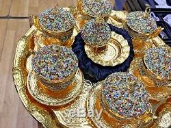 Turkish Coffee Nescafe Set Cup Saucer Tray Coloury Crystals Made with Swarovski