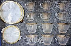 Turkish Tea Set of 12pcs Cups Saucer Clear Glass Gold Rim Ramadan Eid Gift