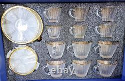 Turkish Tea Set of 12pcs Cups Saucer Clear Glass Gold Rim Ramadan Eid Gift
