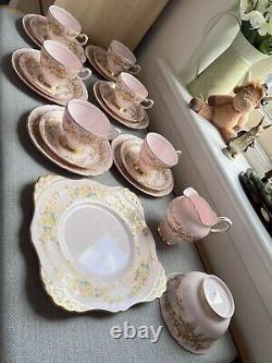 Tuscan Fine English Bone China Pink Floral Flower Trace gold edge Tea Set